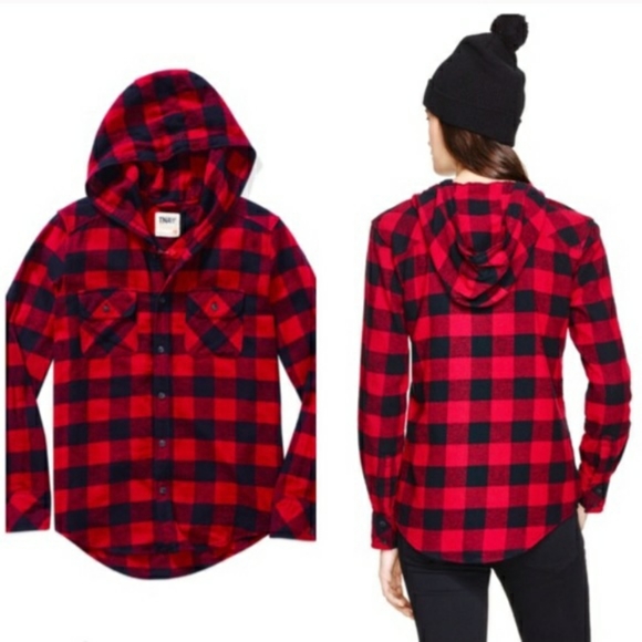TNA VEUC Brewster Plaid Flannel Hoodie Blouse - Picture 2 of 8